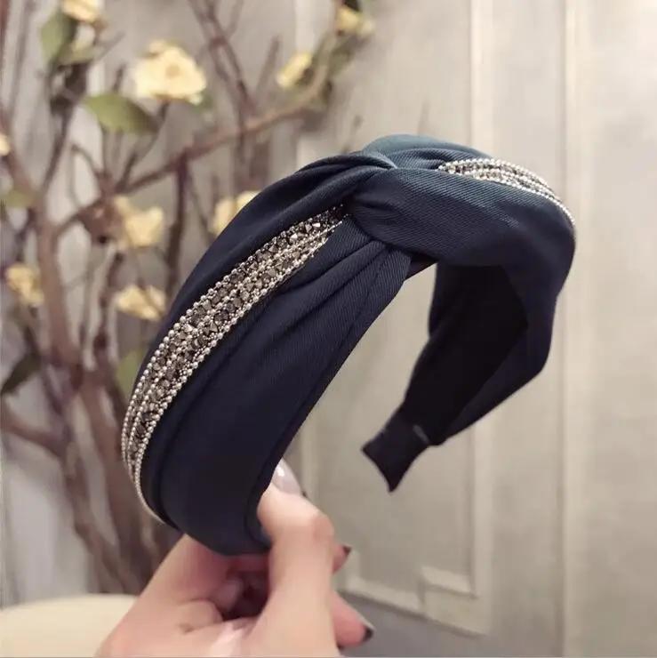 Fashion Shining Rhinestone Hairband Women Solid Headband Adult Classic Black Yellow Hair Accessories Wholesale Female Turban