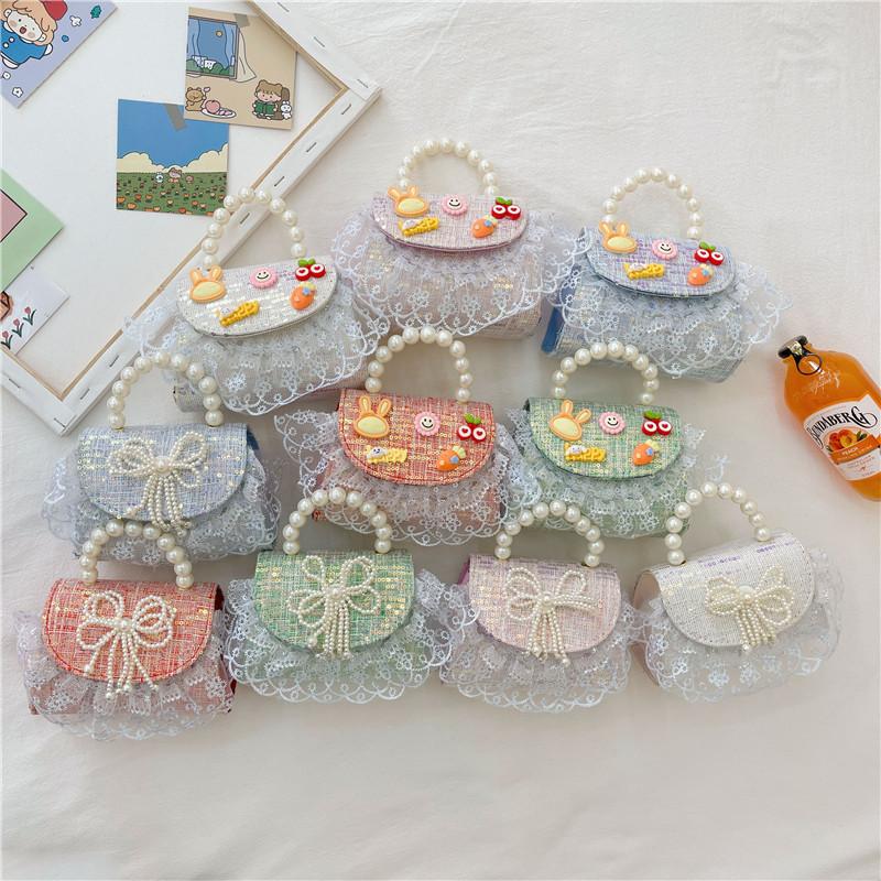 Girls Kids Shoulder Bag Made Of Fine Fiber With Cute Spliced Pattern
