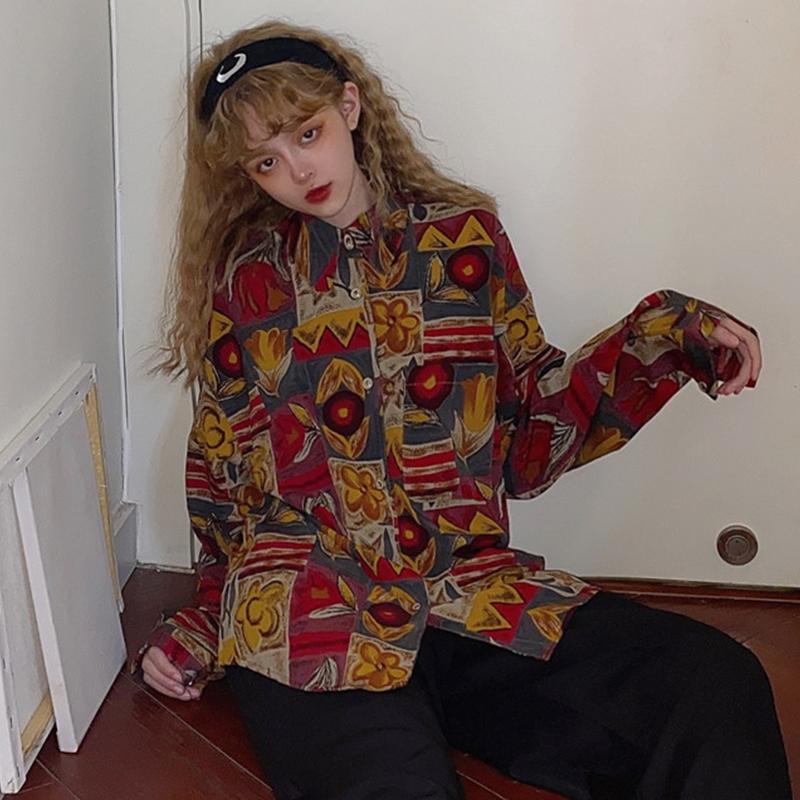 Women's Long-sleeved Floral Shirt In Retro Hong Kong Style In French Loose and Niche Style for Early Spring A Trendy Top