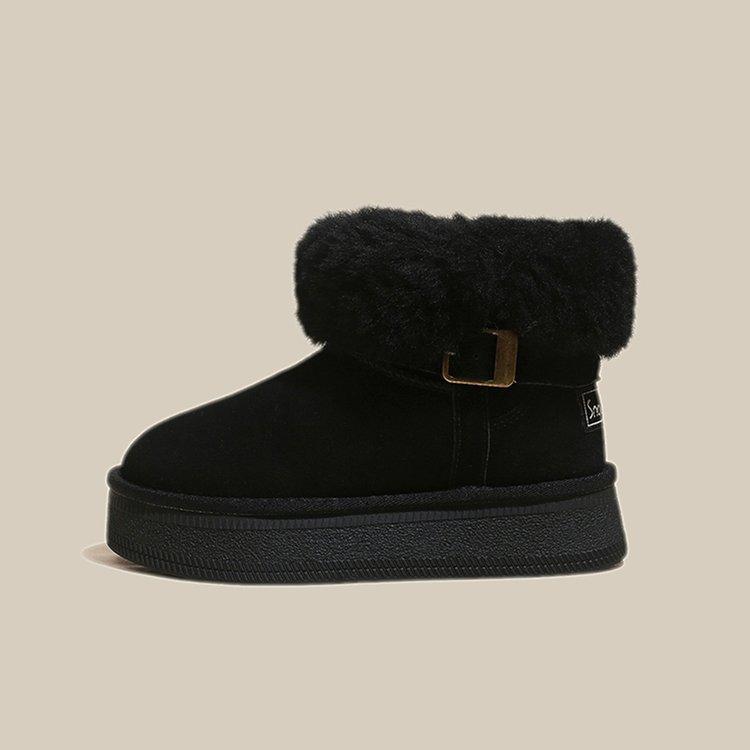 Warm Flipped Plush Thick-soled Medium Tube Snow Boots for Women To Increase Their Height In Winter 2025 New Leather Fluffy Thickened Cotton Shoes