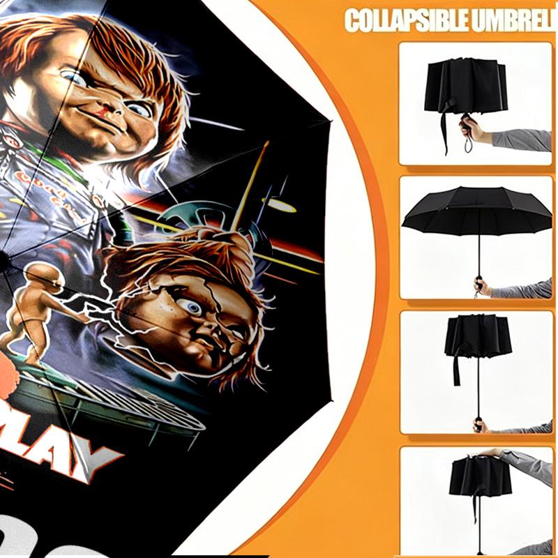 Custom Name Personalized horror movie Print Umbrella, Auto Open Close, 8‑Rib Sturdy Frame, Commute Camping Hiking Use, Birthday Gift