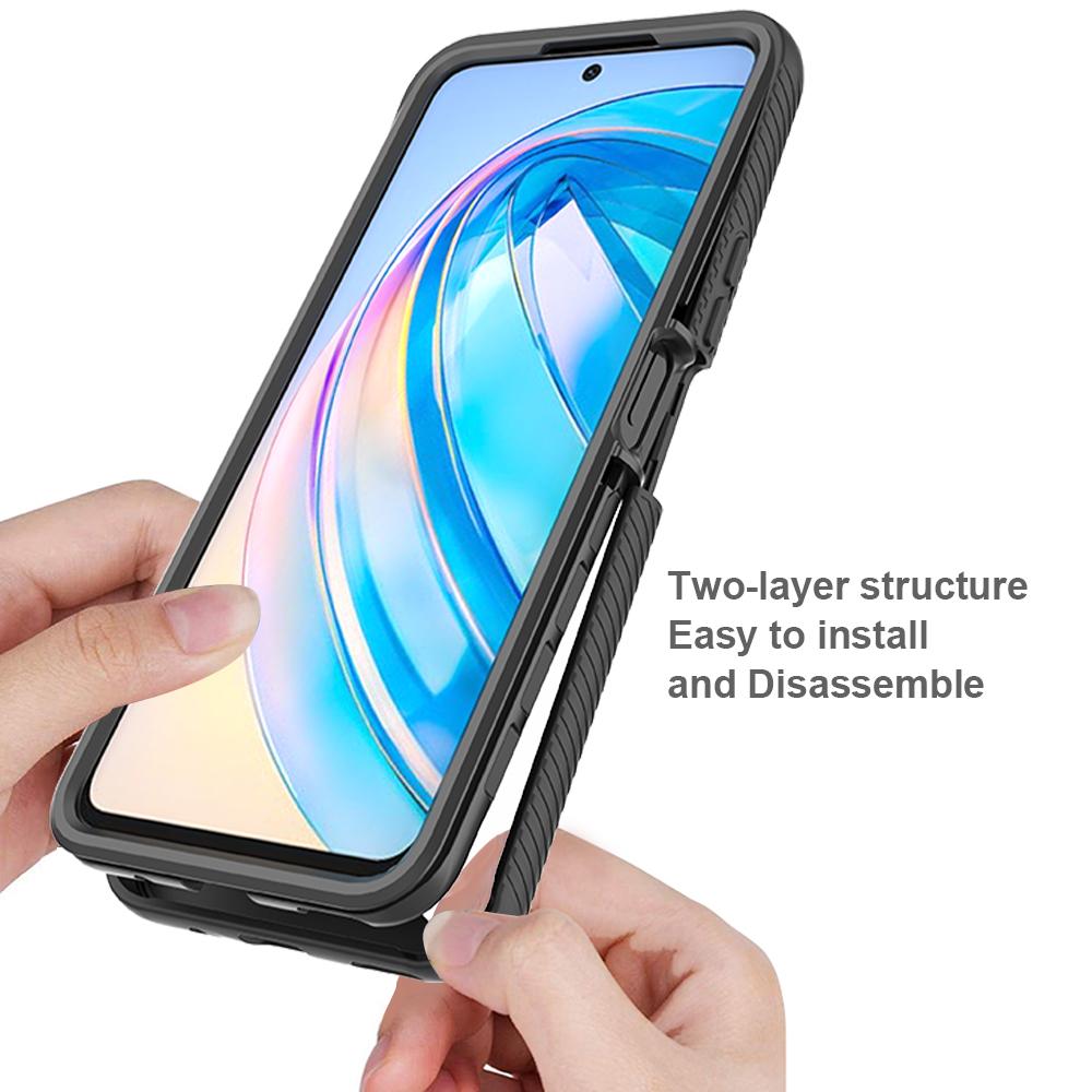 

For Honor X8a 4G Impact Resistant Phone Cover 3-in-1 Detachable Case with PET Screen Protector Baby Blue