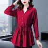 Stylish Slimming Chiffon Blouse Women's Waist-Fitted Top Belly-Covering Slim Fit Shirt Spring
