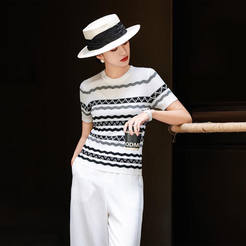 Lansee er Striped Short Sleeve Knit Top XL