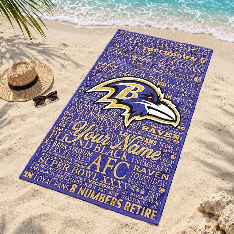 Baltimore Ravens Custom Name Beach towels also serve as bath towels summer essential a musthave for the outdoors the beach and the pool