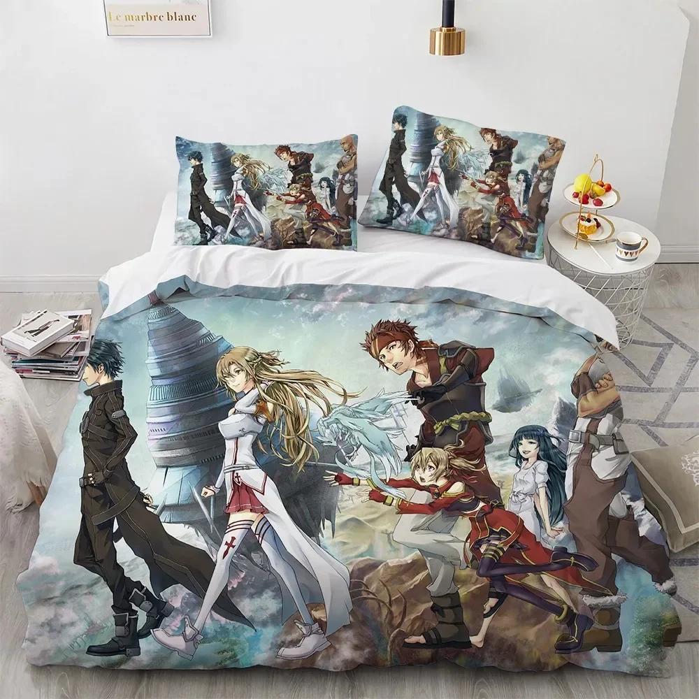 Sword Art Online Bedding Set Printed Bed Set With Pillowcase Duvet Cover Soft Single Double Queen Super King Size Adults Kids