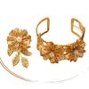 Retro Floral Faux Pearl Adjustable Bracelet Ring Set for Women