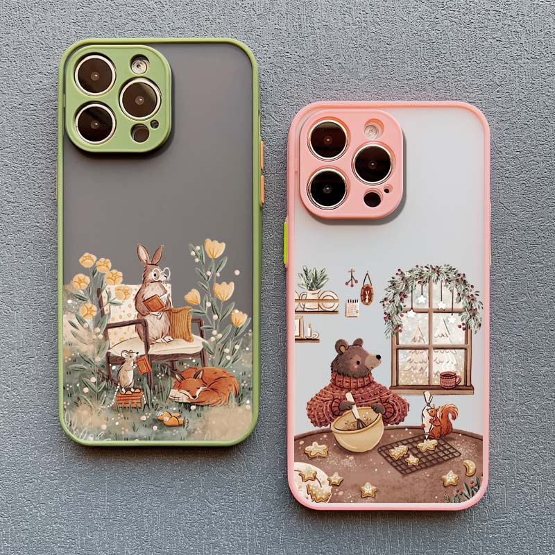 Cartoon Animal Bear Fox Squirrel Phone Case For iPhone 17 16 15 Plus Pro Max Case iPhone 14 13 12 11 Pro Max Mini XS XR X Cover