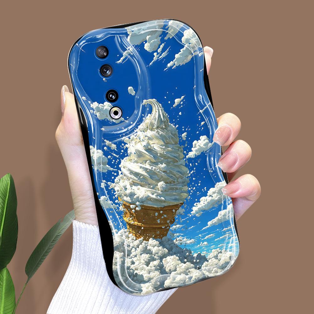 Roztomilý kreslený vzor krémová textura pouzdro vlnitý okraj měkký silikonový kryt pouzdro na telefon pro Huawei Honor Infinix Tecno iPhone