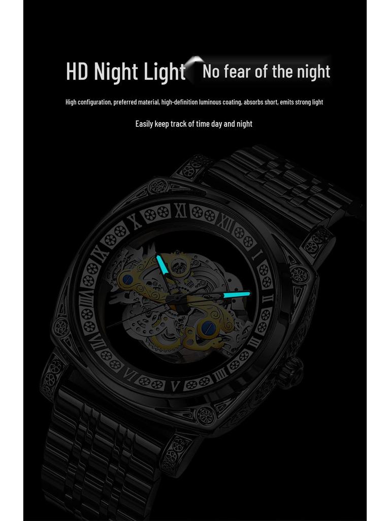 Binbang European & American Oversized Hollow Carved Men's Fashion Waterproof Casual Watch