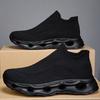 Men's and women's sports and fitness large-size mesh shoes, simple fly-woven elastic mesh, breathable one-pedal socks, black shoes.