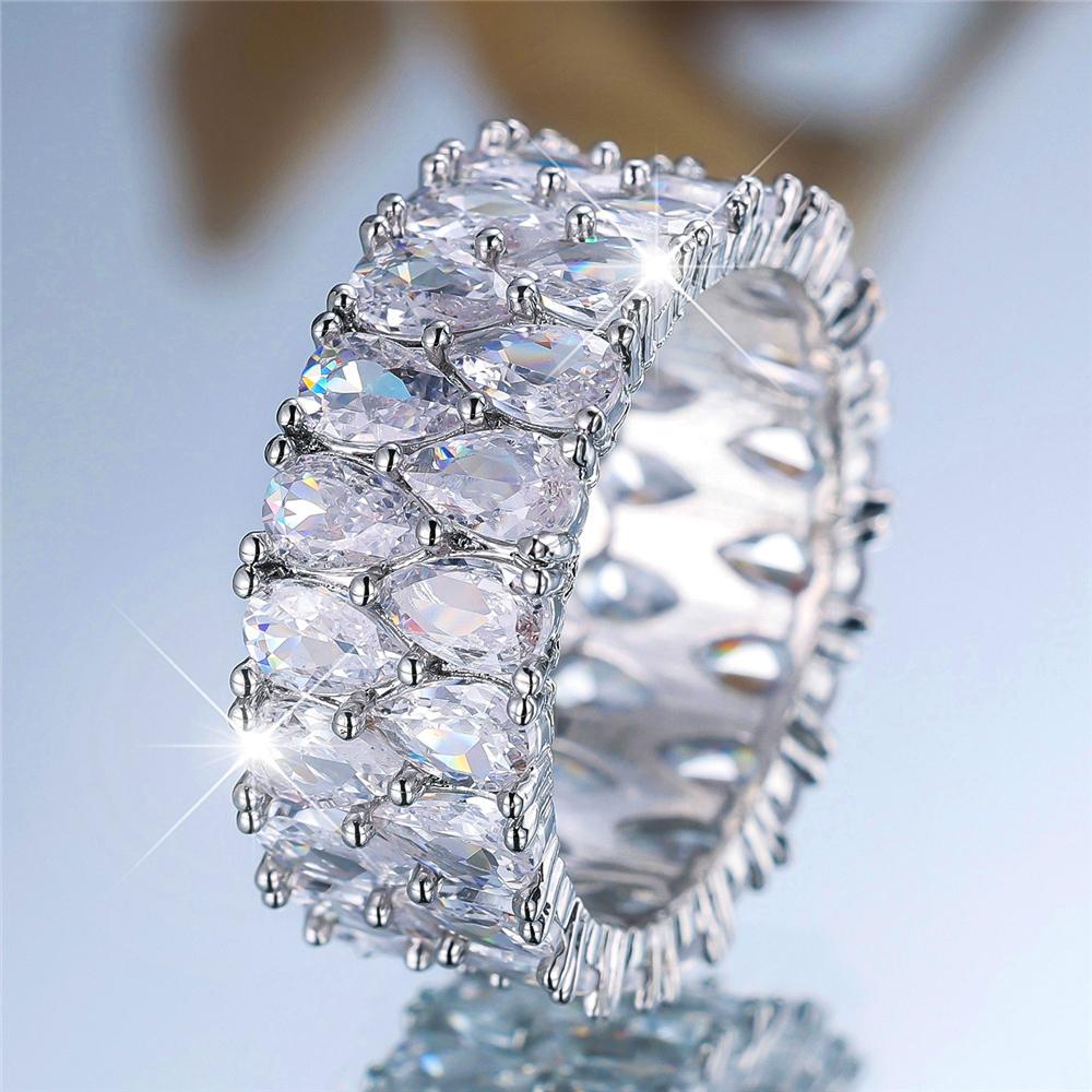 Luxury Female Crystal White Zircon Stone Water Drop Engagement Ring Vintage CopperColor Wedding Jewelry For Women
