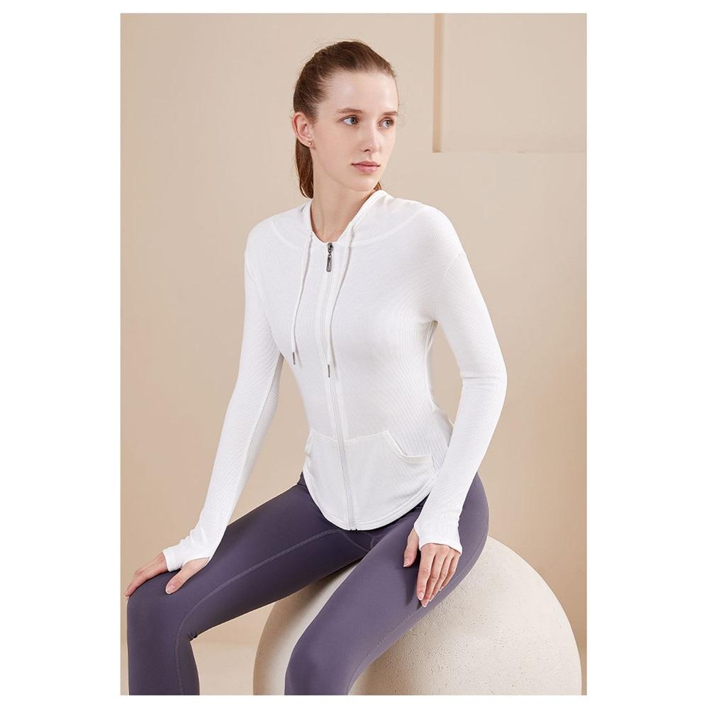 Women's Nude Sports Jacket, Full-zip Slim-fitting Jacket, Running Casual Hooded Fitness Yoga Wear, Long-sleeved Top