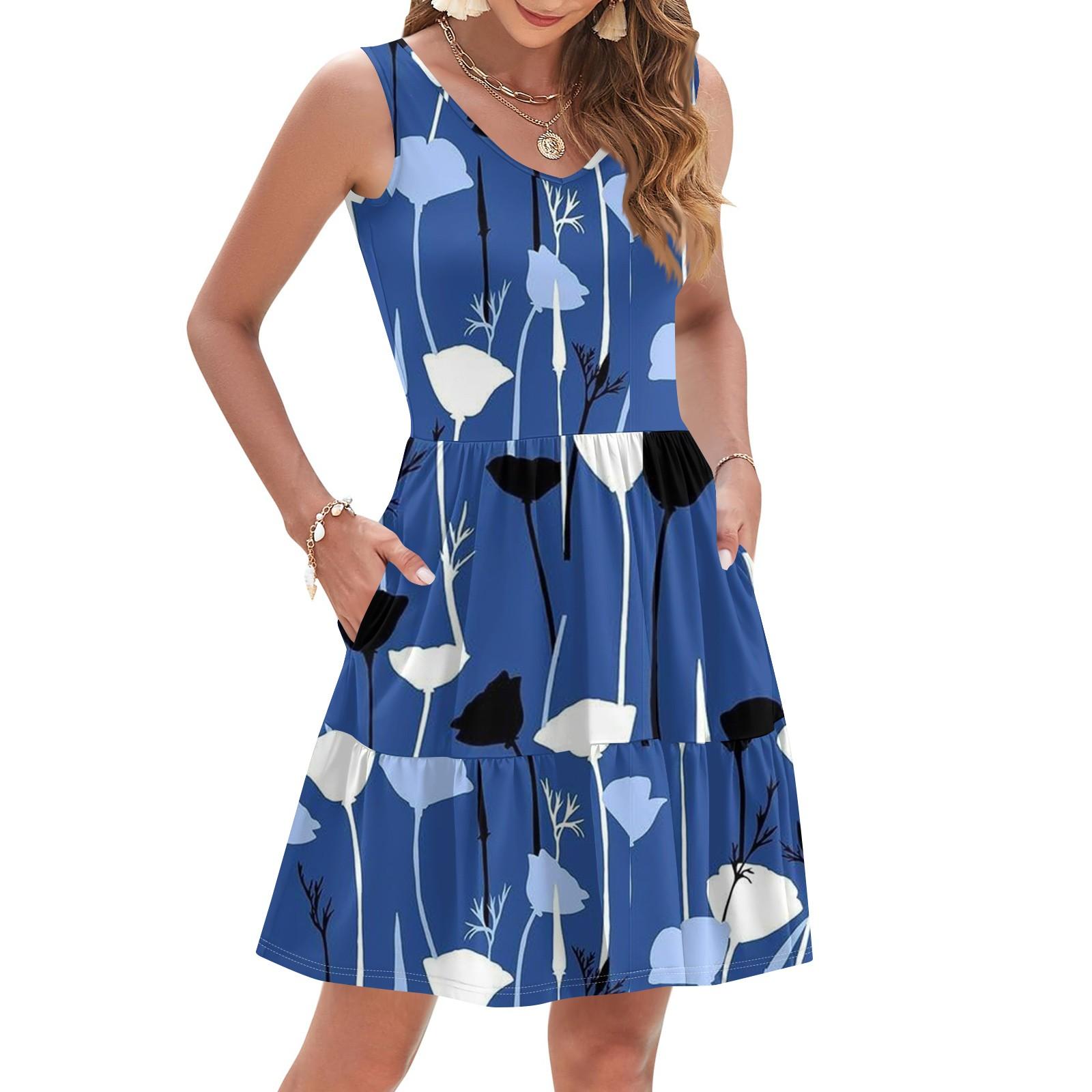 

Женское летнее модное повседневное платье-жилет без рукавов с V-образным вырезом, плиссировкой и гавайским цветочным принтом XXL