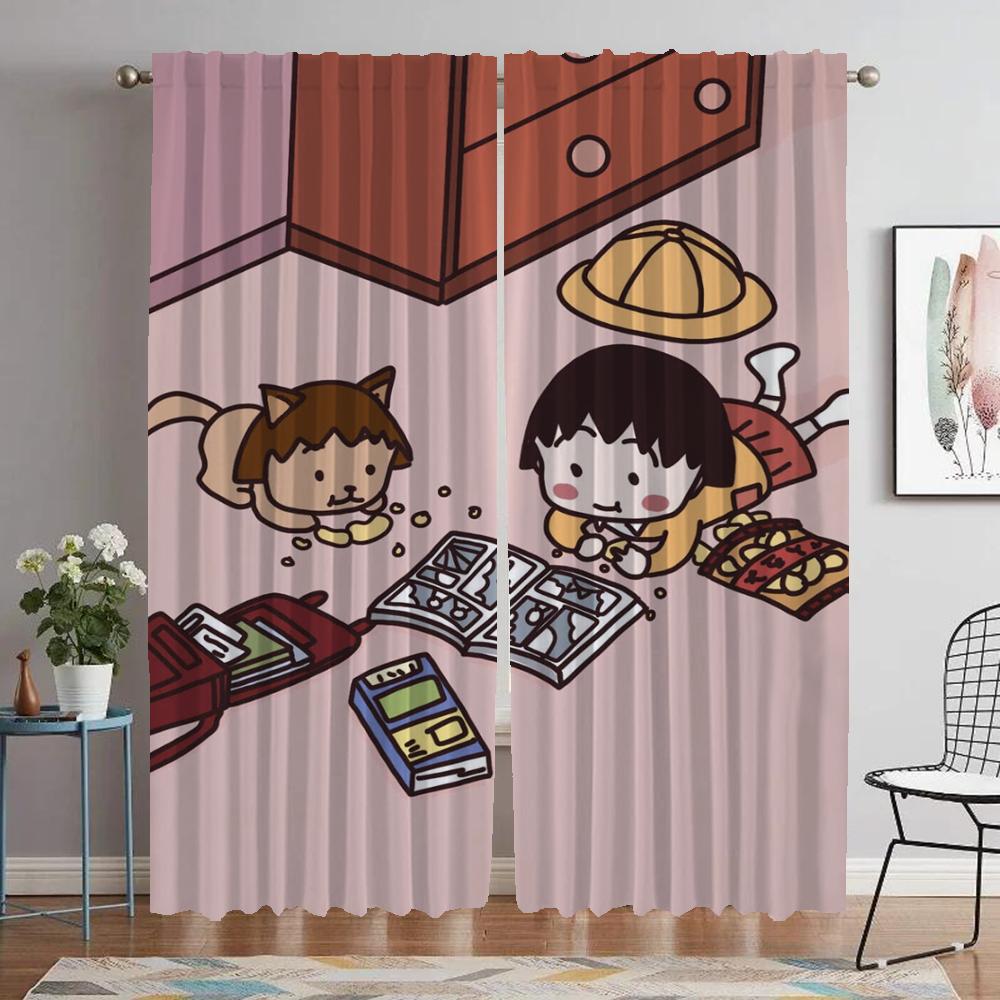 Chibi Maruko-chan Shades Anti-mosquito Curtains for Living Room Blackout Curtain for Room 2 Panel Partition Halloween Decoration
