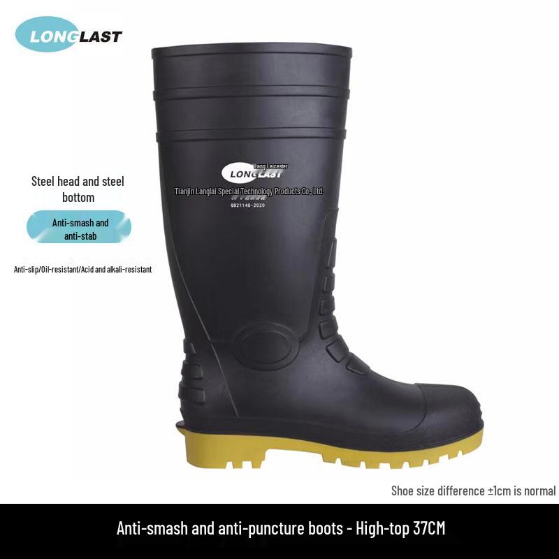 Langlaist Black Waterproof Chemical-Resistant High-Top Warm Boots – Non-Slip Wear-Resistant for Outdoor Fishing