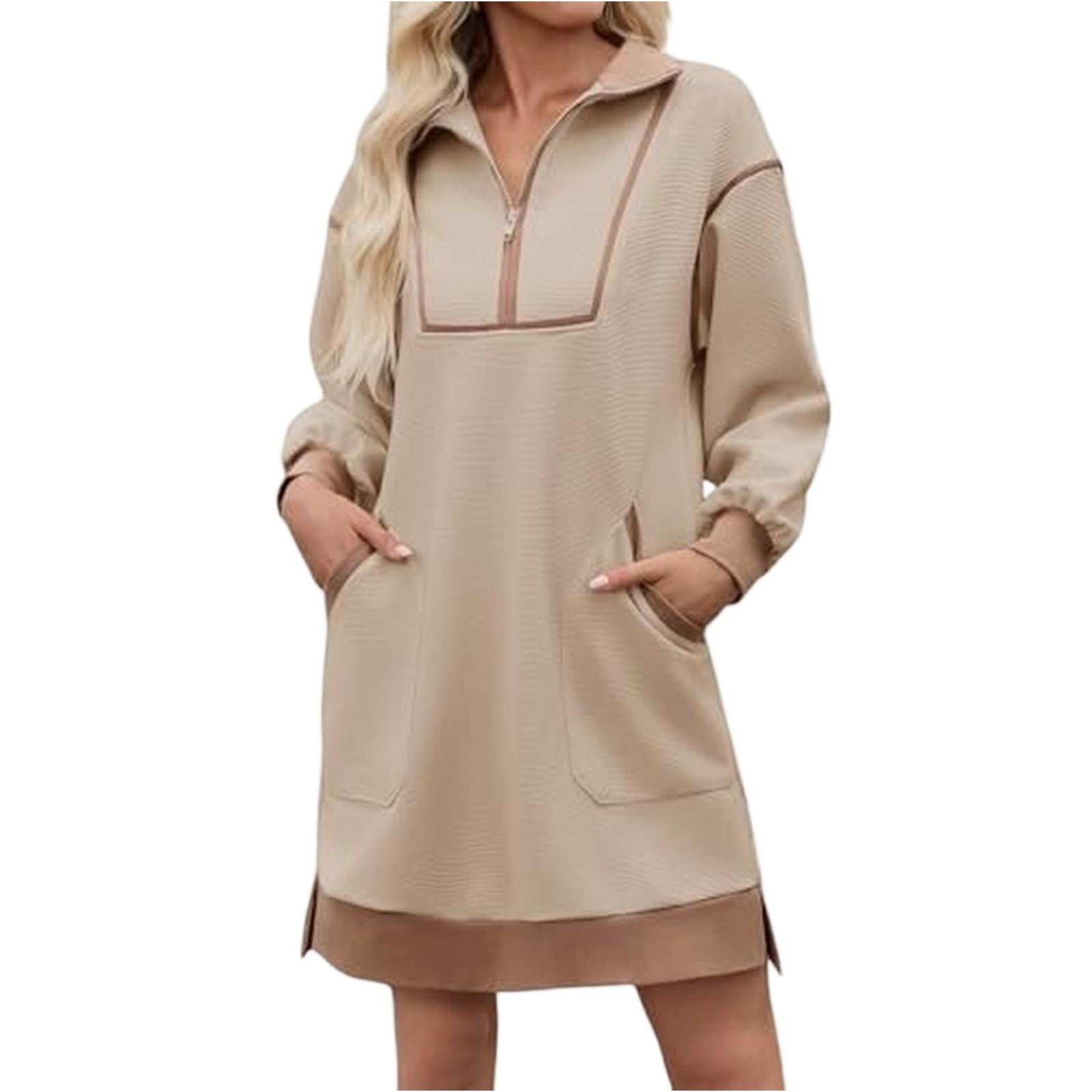 

Женское модное повседневное платье с круглым вырезом и длинными рукавами XL коричневый