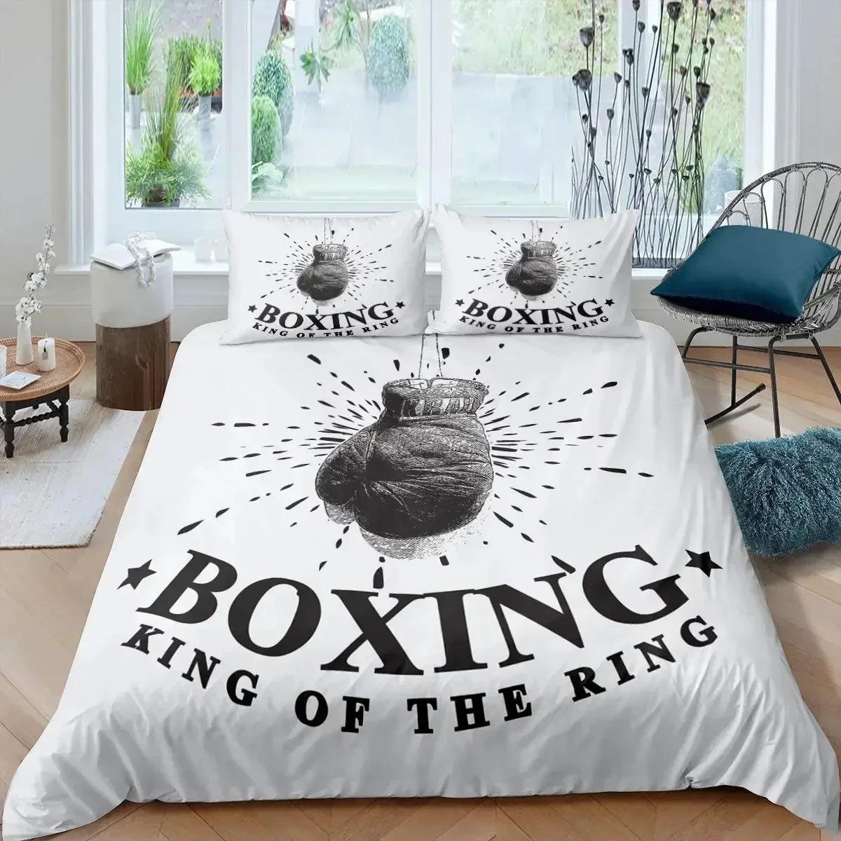 Microfiber Boxing Gloves Athlete Silhouette Queen King Take That Punch Boxing Duvet Cover Sports Games Theme Twin Bedding Set 135x200cm