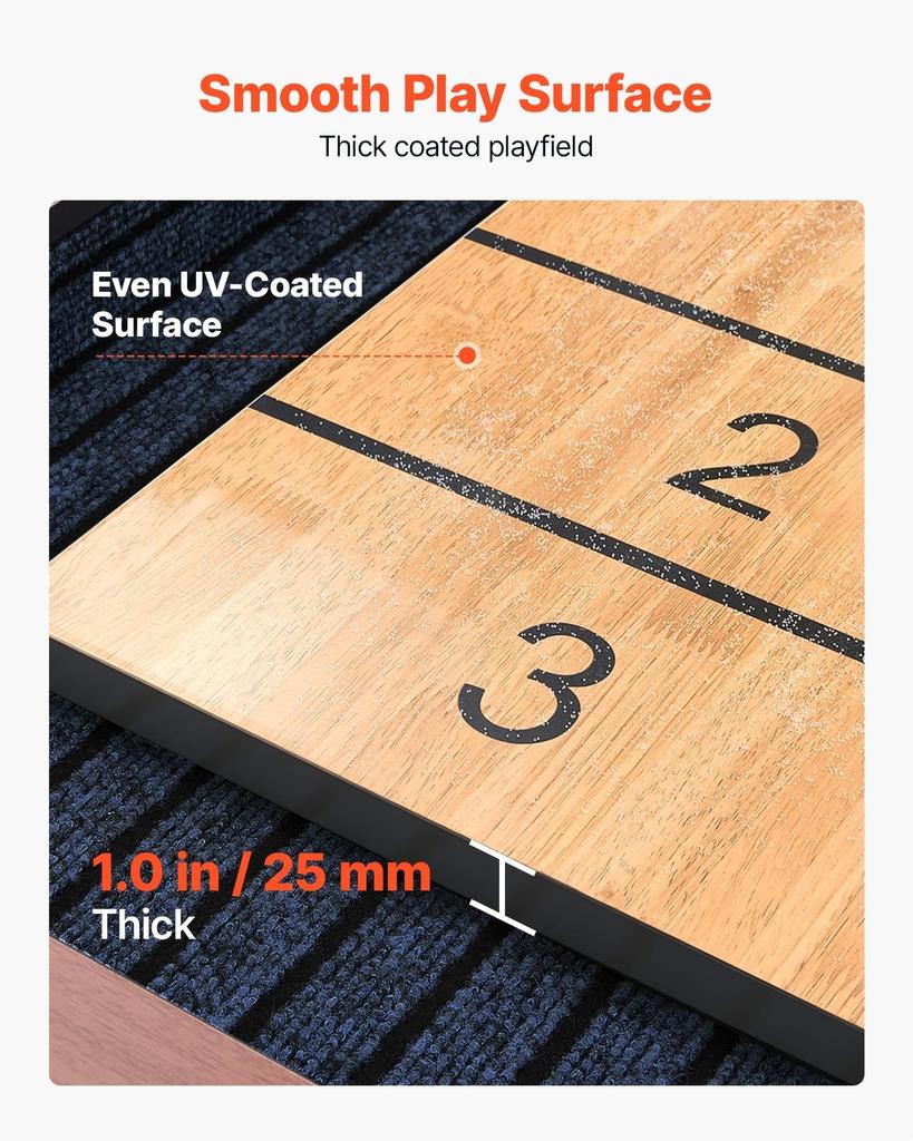 Tavolo Shuffleboard da 3,7 m, Set Combo 2 in 1 Shuffleboard e Bowling, Tavolo Shuffleboard con Finitura in Legno Rustico, Piano di Gioco Resistente ai Graffi, 8 Dischi,