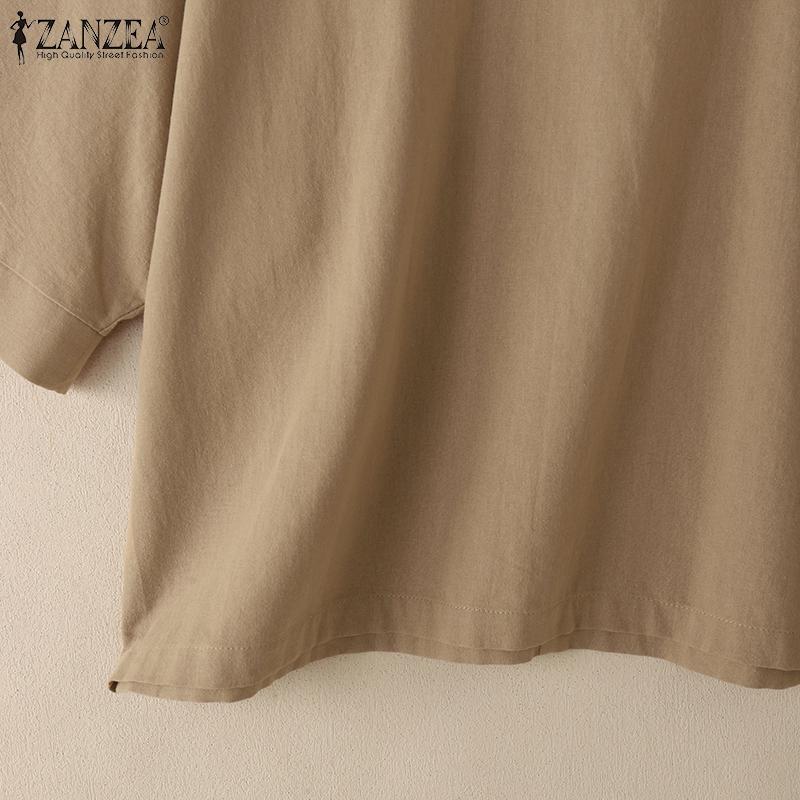 ZANZEA Damska codzienna bluzka z okrągłym dekoltem, luźna, letnia, z rękawem do połowy