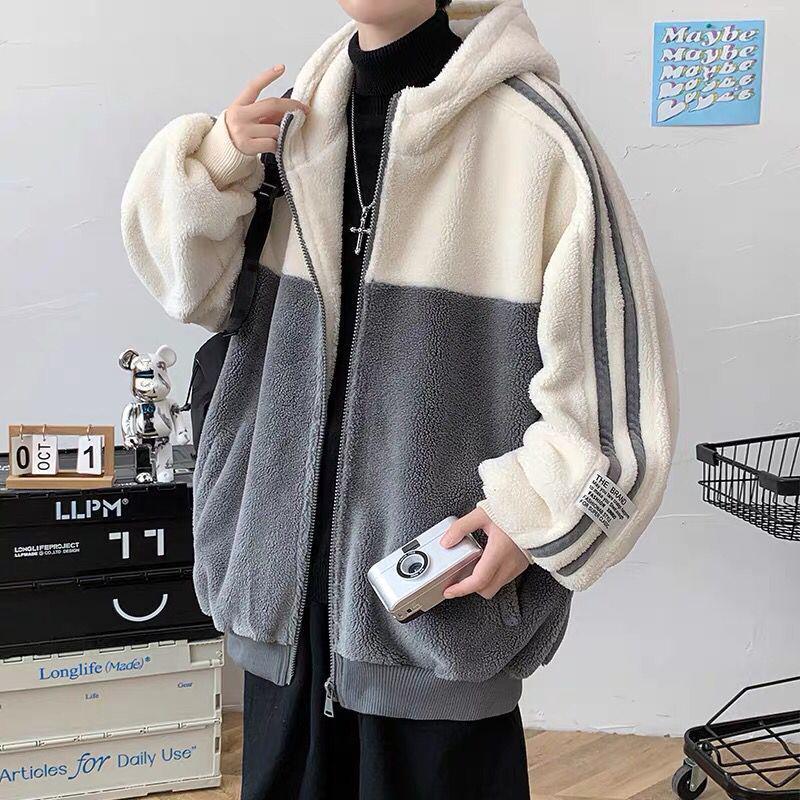 Men's Trendy Lambswool Coat with Velvet Lining - Winter Stand Collar Jacket for Couples