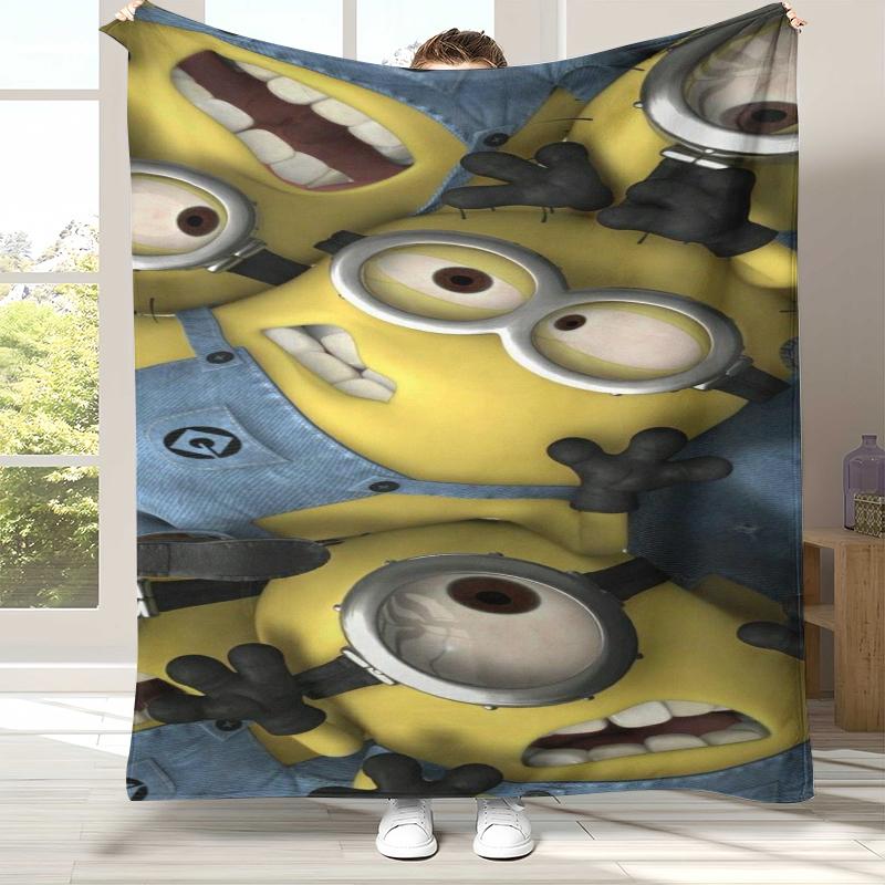 Cute Minions cartoon Flannel Blanket,Ultra Soft Warm Plush Throw for Home Bedroom Bed Sofa Cover Camping Picnic gift kids