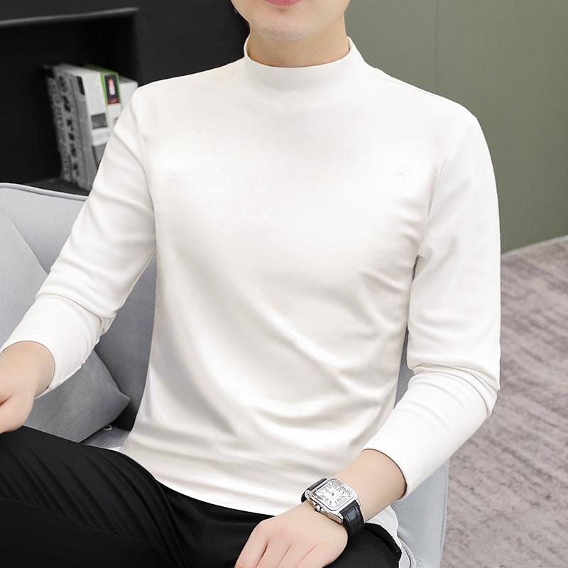 

Мужская облегающая белая хлопковая футболка с длинным рукавом и высоким воротом для осени/зимы M