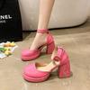 Thick Heel High Heel Shoes Sandals Women's Shoes Bag Head Strap Hollow Single Shoes Patent Leather Breathable Belt Buckle Thick Heel Fashion Sandals