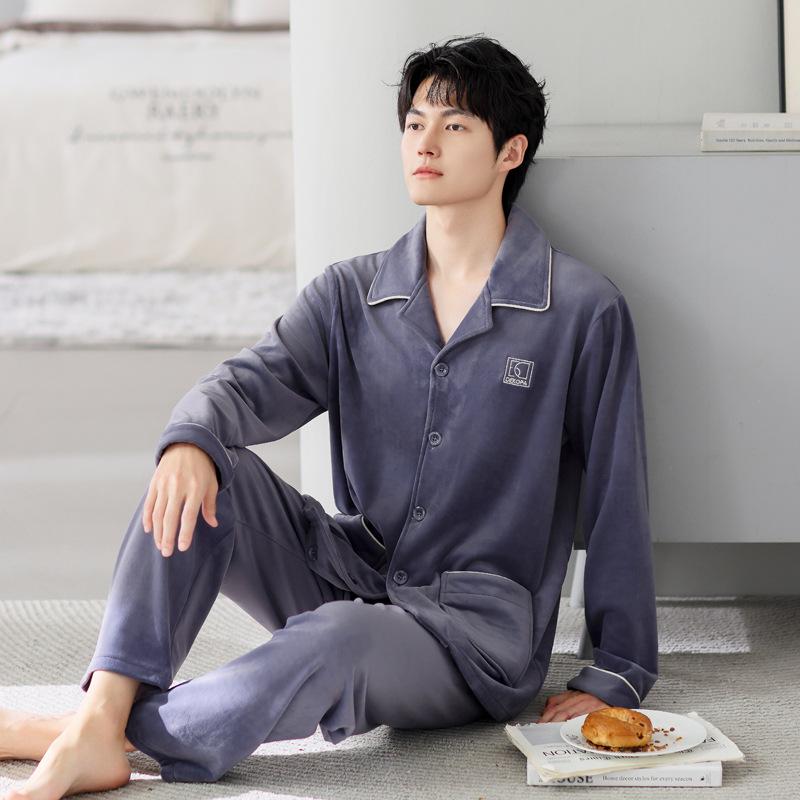Pajamas Men'S Winter Coral Fleece Men'S Island Fleece Winter Thickened Fleece Men'S Autumn And Winter Loungewear Set