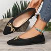 Fashion Women's Pointed Toe Shallow Suede Crystal Metal Bow Non-Slip Wear-Resistant Flats Fashion Soft Sole Single Shoes