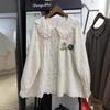 1116 Spring New Women's Lapel Japanese Cotton and Linen Shirt Loose Shirt Embroidered Mori Women's Long Sleeve Top