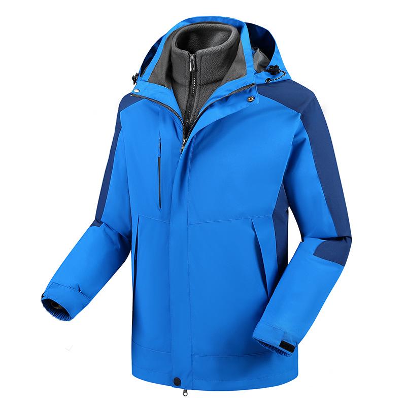 Custom Logo 3-in-1 Windbreaker with Fleece Down, Warm Jacket for Autumn/Winter, Embroidered Workwear.