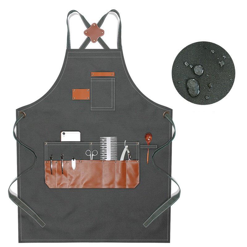 Waterproof Canvas Multi Pocket Barber Apron Men's and Women's Painting Work Clothes Anti Fouling Apron for Coffee