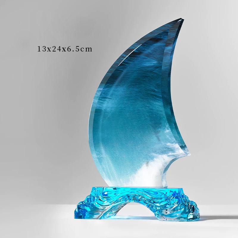 Customized Sailing Crystal Trophy, Five Point Star, Excellent Employee, Company Annual Meeting Award, Souvenir, Decor Medal, 1Pc
