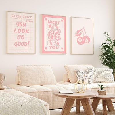 Poster retro roz la modă Lucky You Guest Check You Look So Good Estetic Pânză Pictură Nordic Prints Wall Art Picture Decor