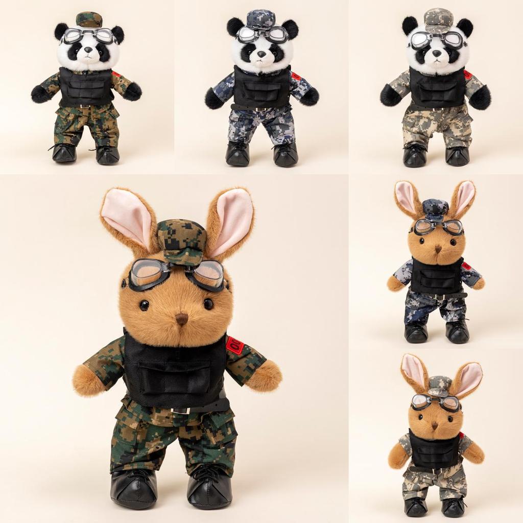 Rabbit Panda Plush Stuffed Toy Removable Military Souvenir Xmas Gift