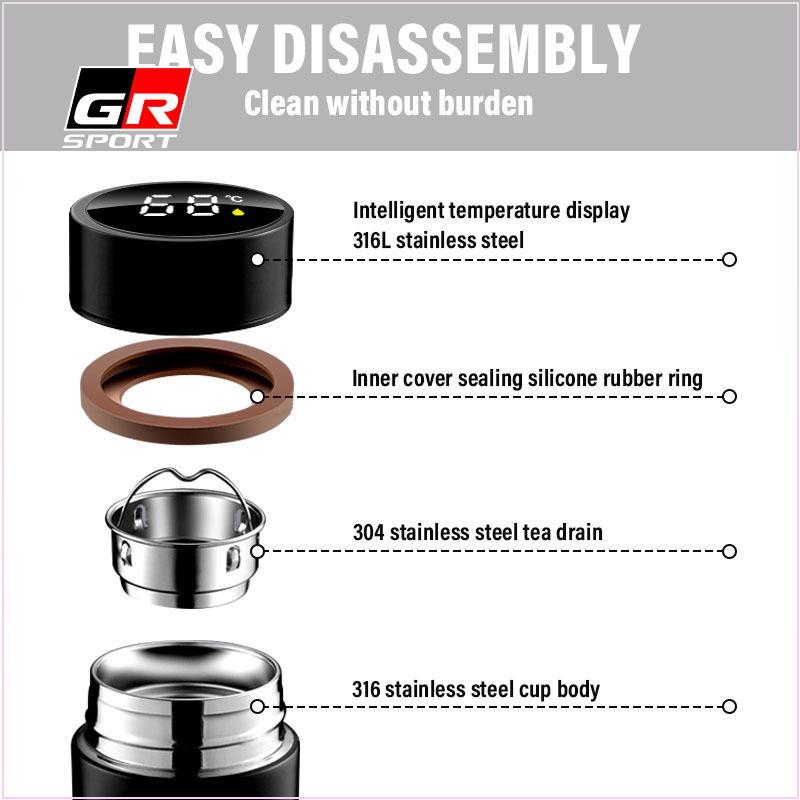 500ml High Smart Insulated Cup Portable Insulated Cupup Temperature Display Cup for TRD Toyota GR Corolla Rav4 Auris Camry Yaris Accessories