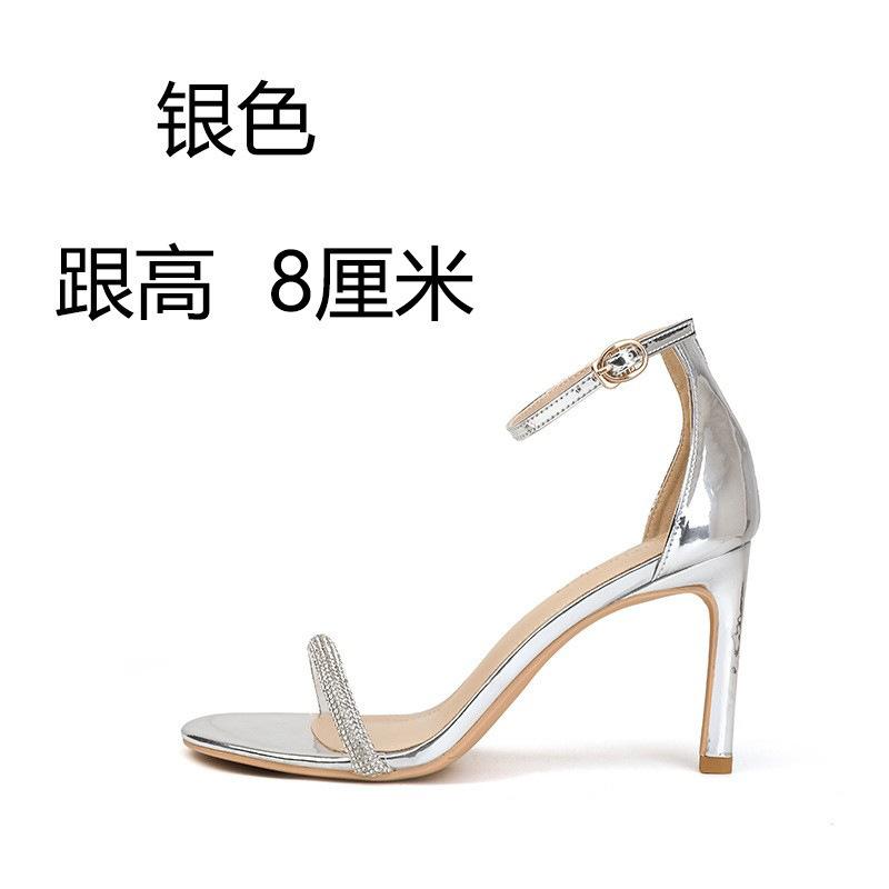 SW strass noir été 2025 nouvelles sandales à bride unique en strass stiletto bout ouvert polyvalentes talons hauts femmes