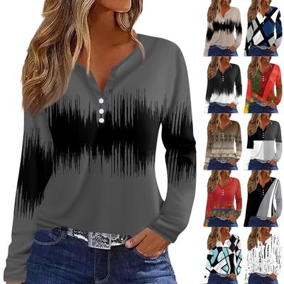 Dámské tričko Tričko Knoflíček Dlouhý rukáv Denní víkendová móda Basic Top s výstřihem do V