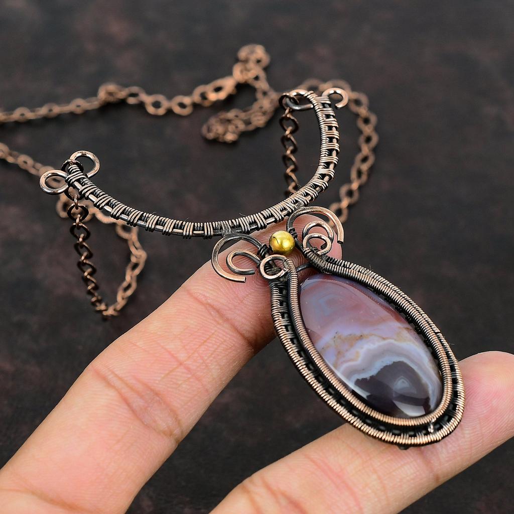 Crazy Lace Agate Necklace Copper Wire Wrapped Necklace Adjustable Necklace Wire Wrap Gemstone Jewelry Handmade Boho Necklace Copper Jewelry