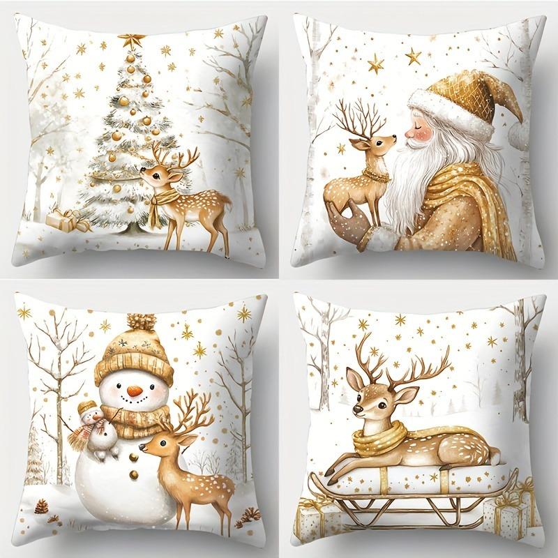 Christmas Theme Pillowcase New Year Gift Santa Claus Fawn Pillow Cover Home Room Decoration Living Room Sofa Cushion Cover Short