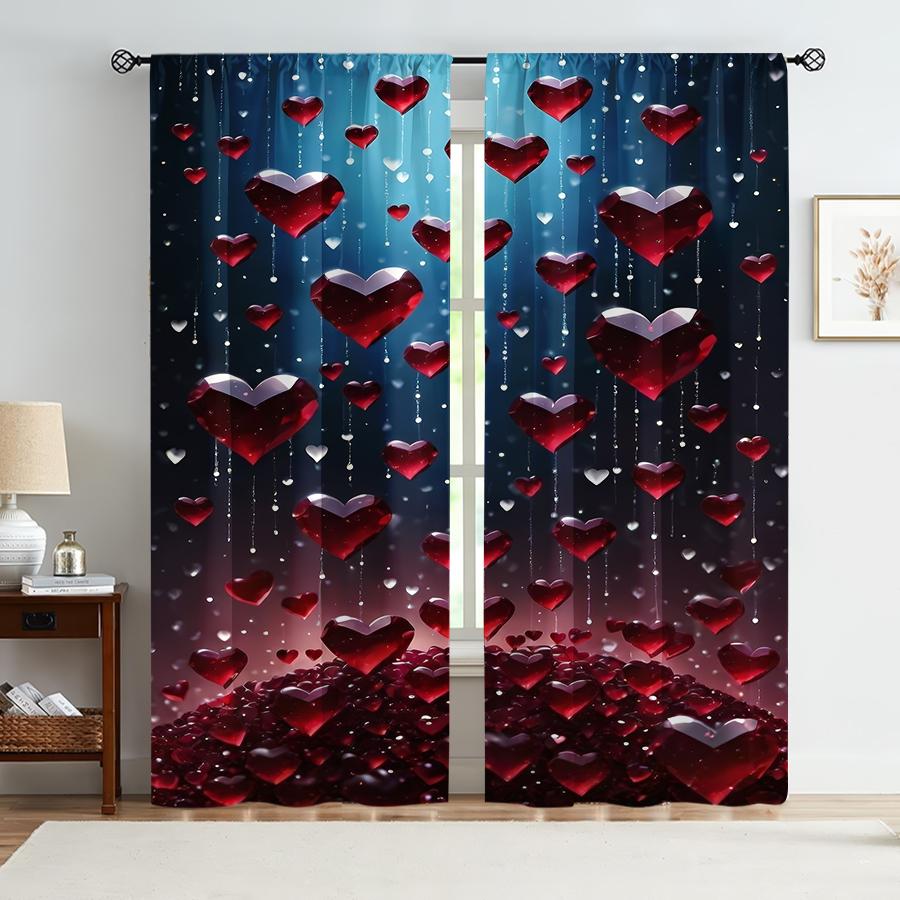 2PCS Red and Sapphire Heart-shaped Curtains   Luxurious Style   Bedroom and Living Room   Drawbar Pocket Style