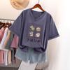 Short-sleeved T-shirt for Women, Large Size, Loose and Slimming, Printed V-neck Top