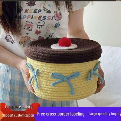 Handmade Cotton Storage Basket with Lid and Bow
