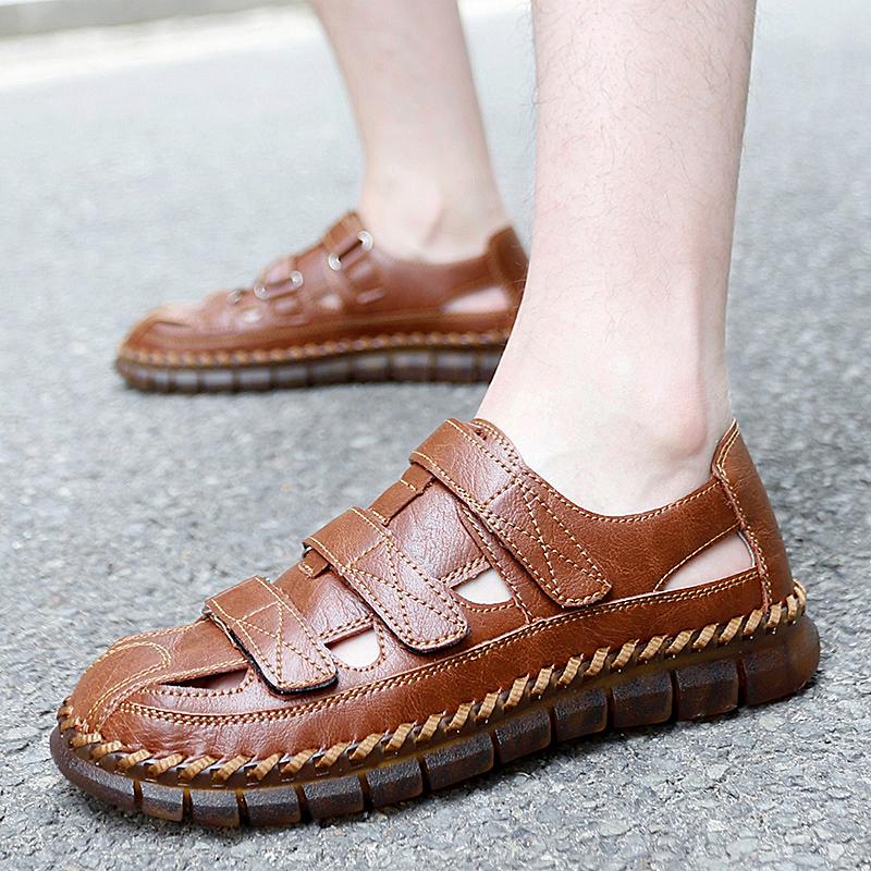 Summer Sandals Men Comfort Sandals Hollow Out Breathable Genuine Leather Shoes Casual Driving Beach Vacation Soft Men Sandals