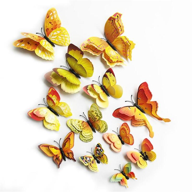 12 Stück 3D Doppelschicht Schmetterling Wandaufkleber an der Wand für Heimdeko DIY Schmetterlinge Kühlschrankmagnet Aufkleber Raumdekoration