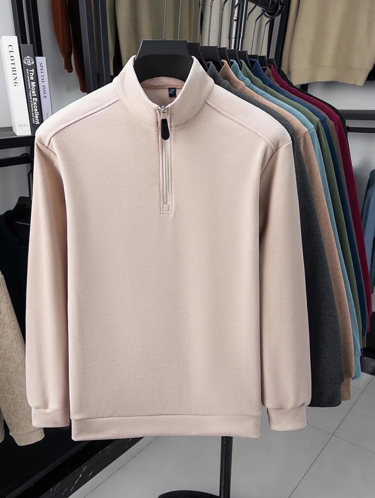 Men's Thermal Fleece Half-Zip Stand Collar Long Sleeve T-shirt Hoodie - Warm Autumn/Winter Layer