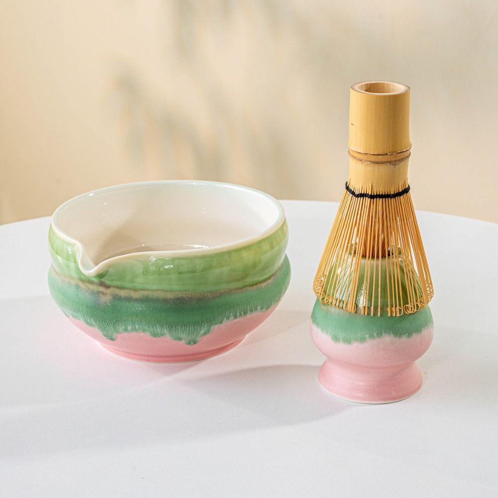New Ceramic Matcha Bowl Reusable with Pouring Spout Matcha Whisk Holder Multicolored Japanese Tea Set Tea Lovers