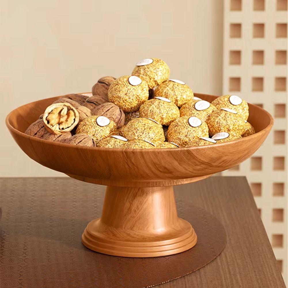 Nordic Wood Grain Candy Snack Tray High-foot Dried Fruit Plate  Household Desktop Storage