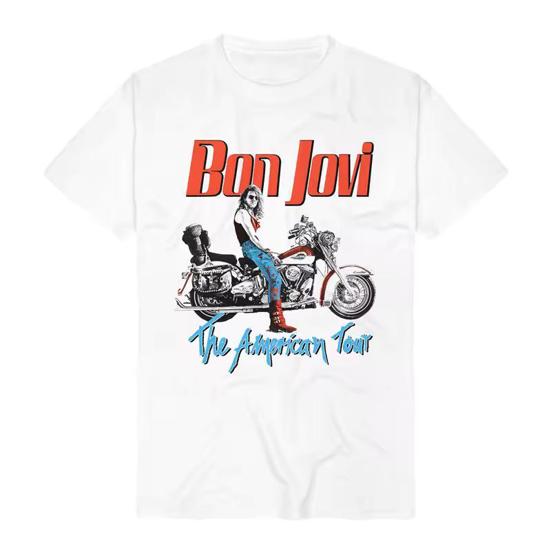The American Tour Bon Jovi Band T-Shirt 100% Cotton Graphic Tee Men Women Summer Streetwear Top